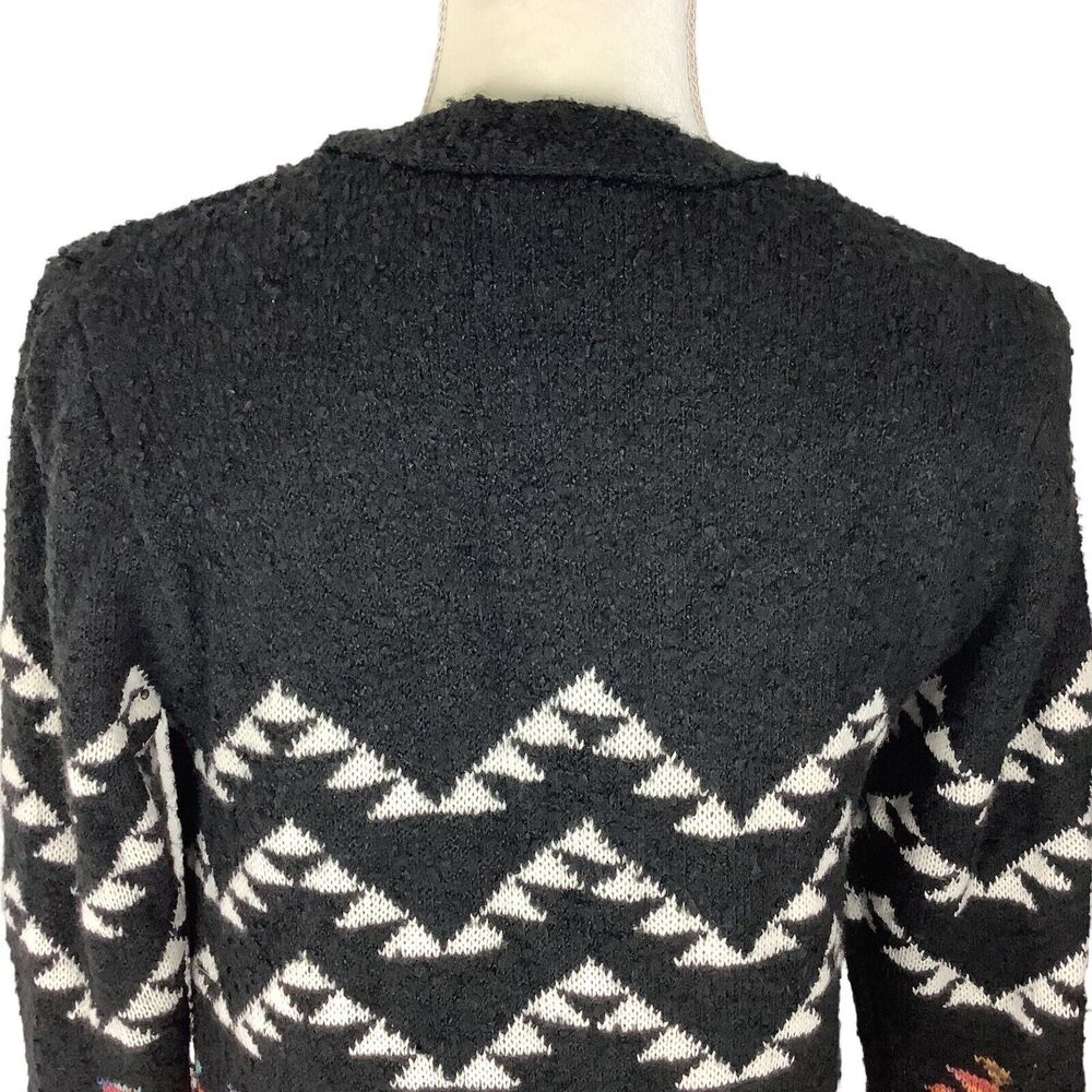 Long Aztec Western Open Front Cardigan Sweater Girls Jr M Women XS S Black Knit - Picture 15 of 15